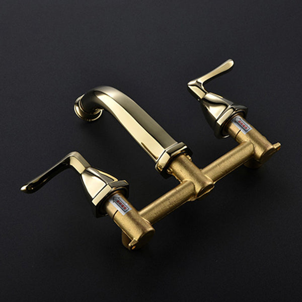 Glam Tub Faucet Wall Mounted Double Handle Low Arc Bath Faucet Trim