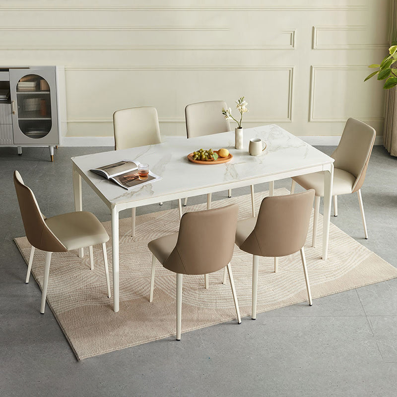 Modern Style Stone Furniture 5/7 Pcs White Rectangle Dinette Table with Dining Chair