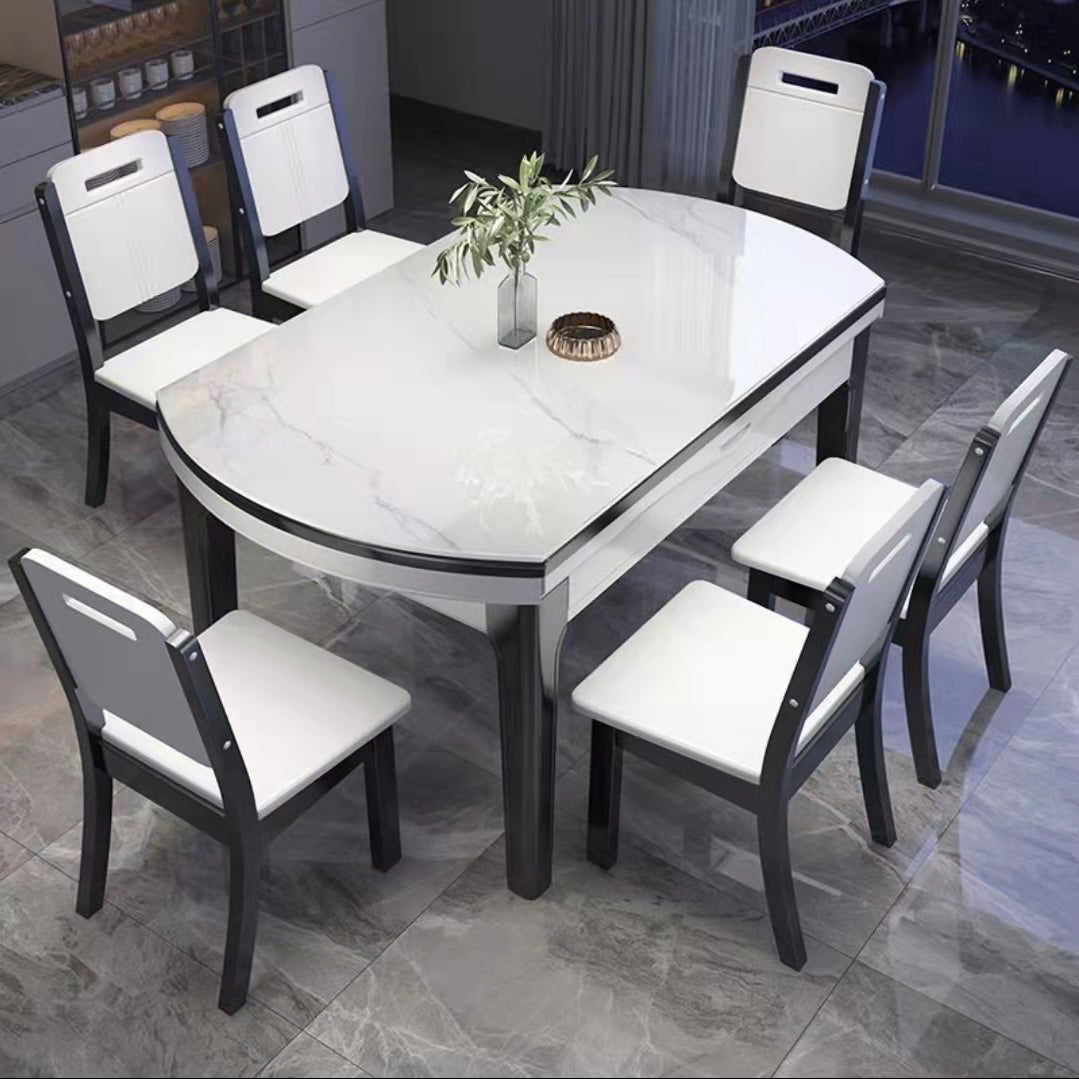 White Stone Dining Set for Kitchen 1/7 Pieces Modern Foldable Dining Table Set