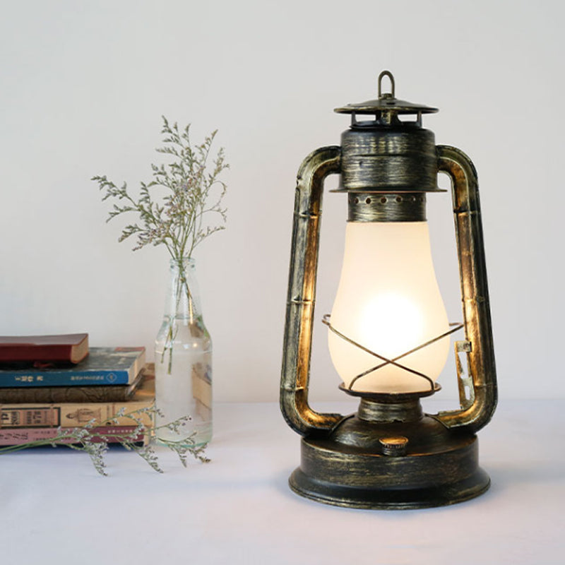 Lampada da tavolo da letto cherosene Stile costiero vetro opale 1 luci di ottone Finitura in metallo illuminazione da scrivania in metallo