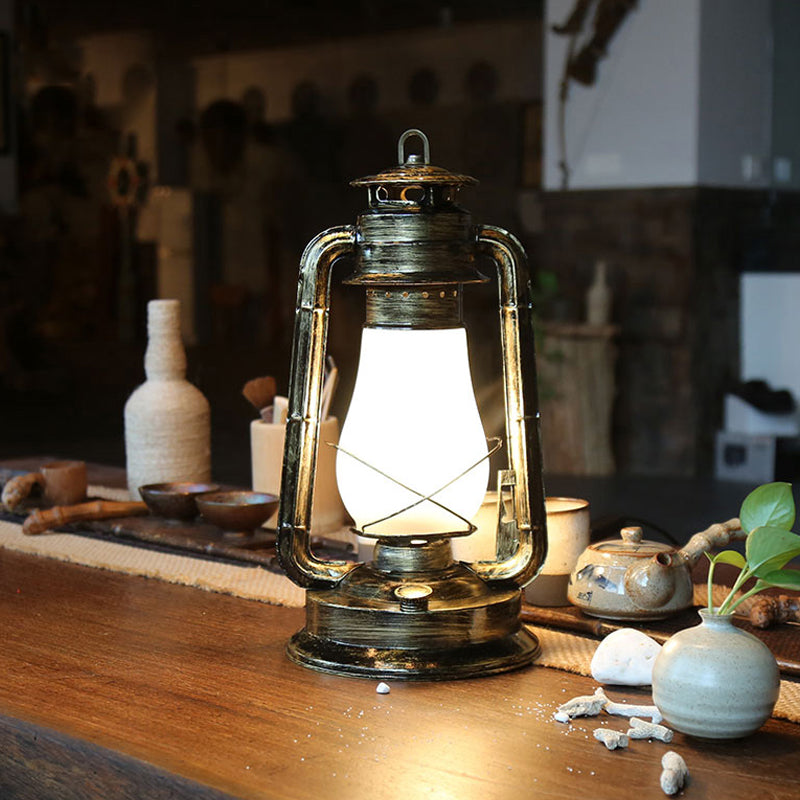 Lampada da tavolo da letto cherosene Stile costiero vetro opale 1 luci di ottone Finitura in metallo illuminazione da scrivania in metallo