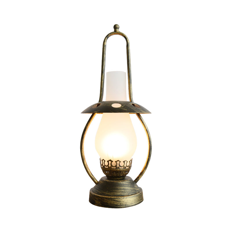 Lampe de bureau à 1 tête, finition en laiton, lanterne industrielle en verre blanc, lampe de table métallique avec base en métal