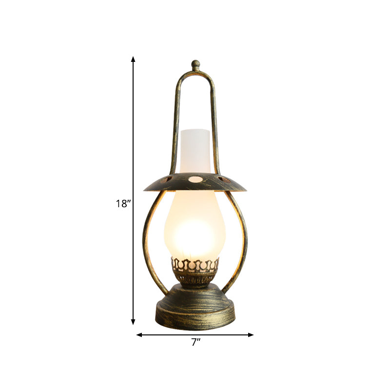 Lampe de bureau à 1 tête, finition en laiton, lanterne industrielle en verre blanc, lampe de table métallique avec base en métal