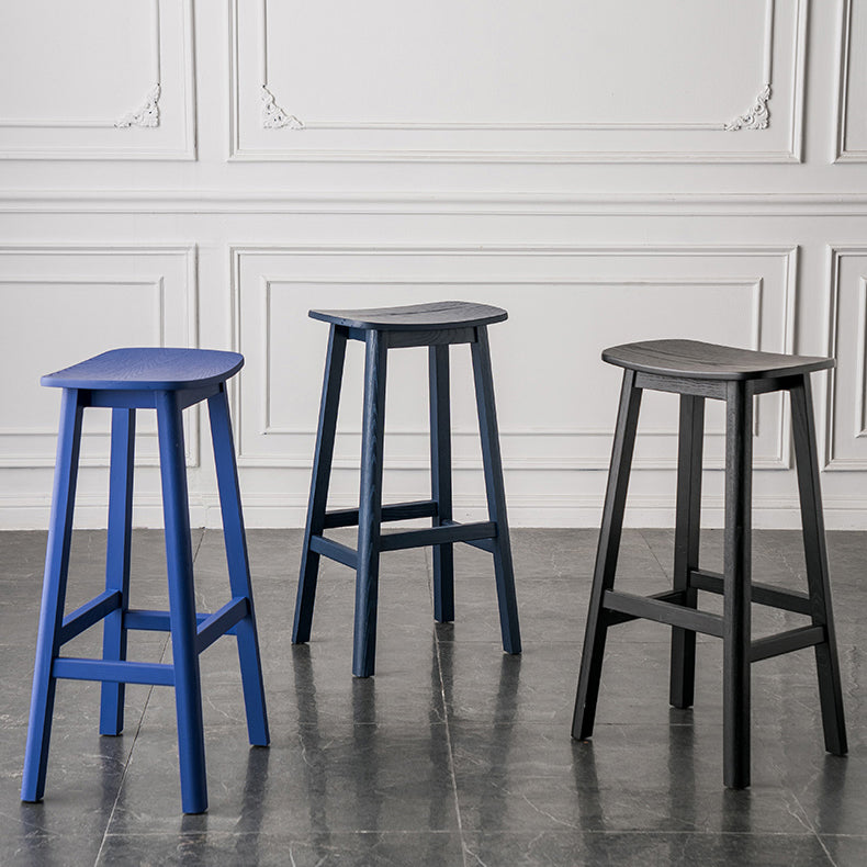 Solid Wood Barstool Contemporary Style Saddle Seat Armless Stool