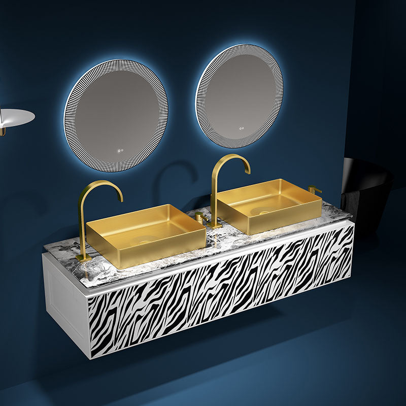 Modern Bathroom Sink with Pop-Up Drain Metal Rectangular Vessel Bathroom Sink