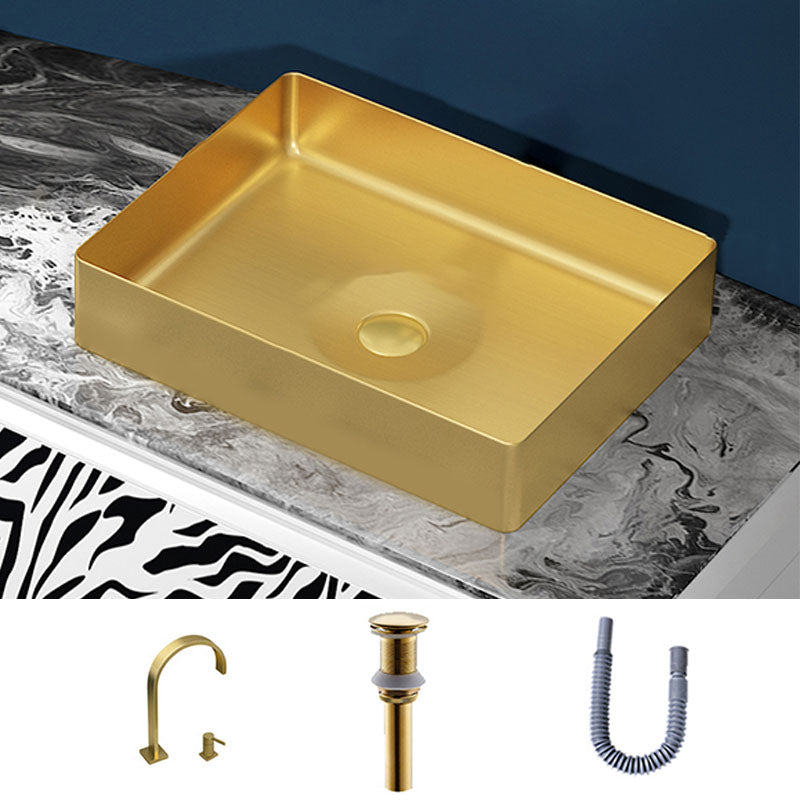 Modern Bathroom Sink with Pop-Up Drain Metal Rectangular Vessel Bathroom Sink