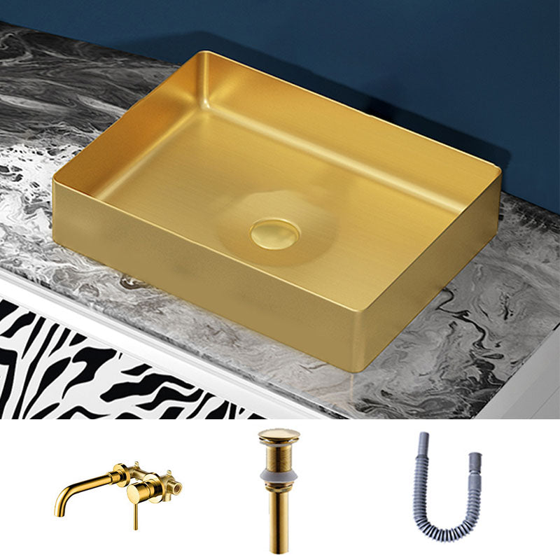Modern Bathroom Sink with Pop-Up Drain Metal Rectangular Vessel Bathroom Sink