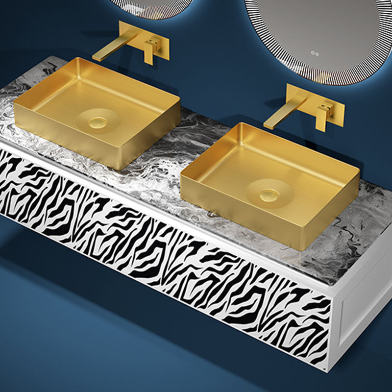Modern Bathroom Sink with Pop-Up Drain Metal Rectangular Vessel Bathroom Sink