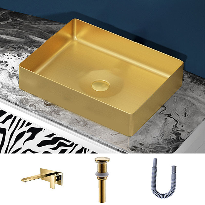 Modern Bathroom Sink with Pop-Up Drain Metal Rectangular Vessel Bathroom Sink