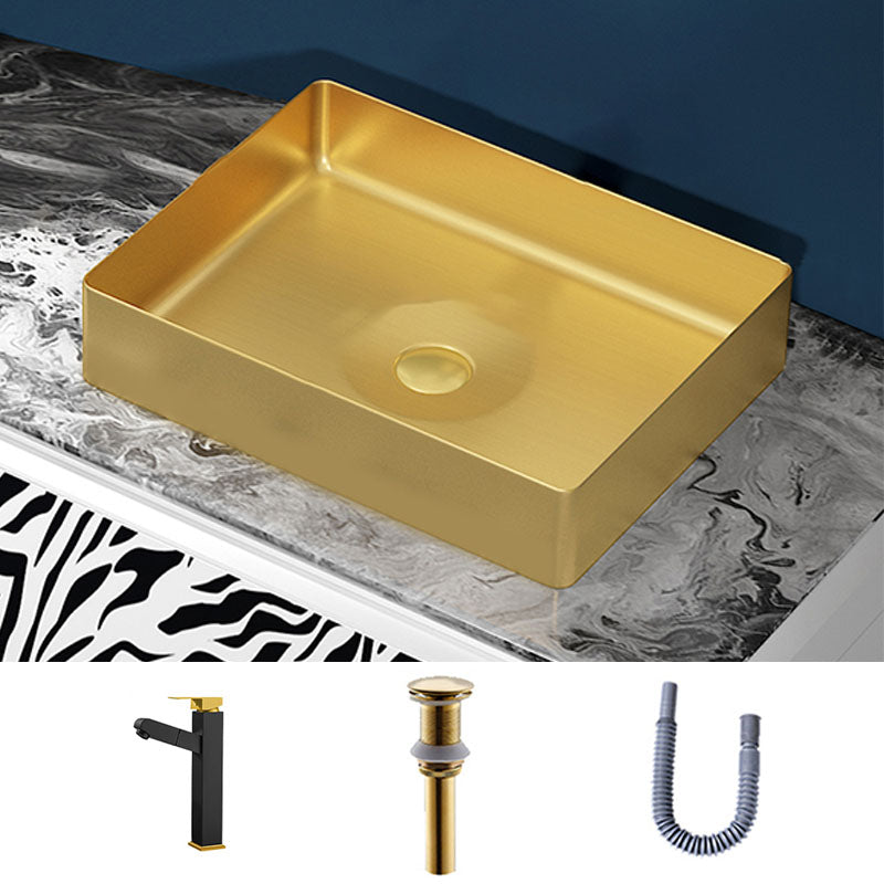 Modern Bathroom Sink with Pop-Up Drain Metal Rectangular Vessel Bathroom Sink