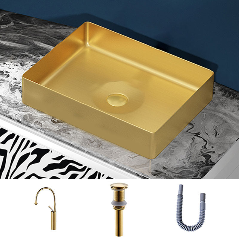Modern Bathroom Sink with Pop-Up Drain Metal Rectangular Vessel Bathroom Sink