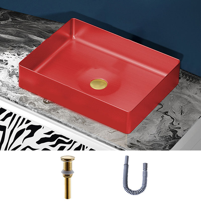 Modern Bathroom Sink with Pop-Up Drain Metal Rectangular Vessel Bathroom Sink