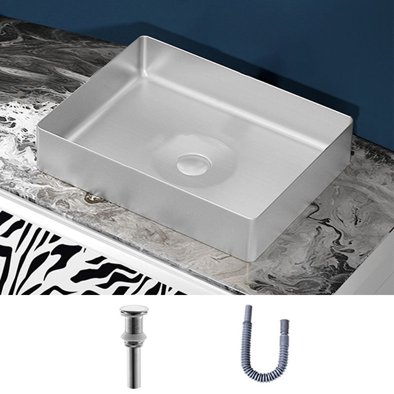 Modern Bathroom Sink with Pop-Up Drain Metal Rectangular Vessel Bathroom Sink