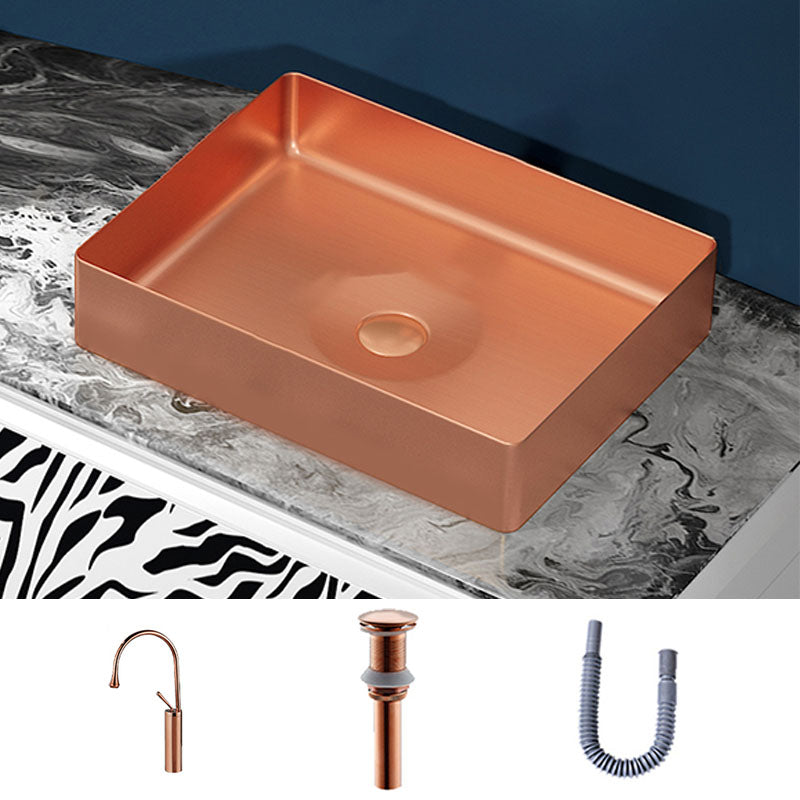 Modern Bathroom Sink with Pop-Up Drain Metal Rectangular Vessel Bathroom Sink
