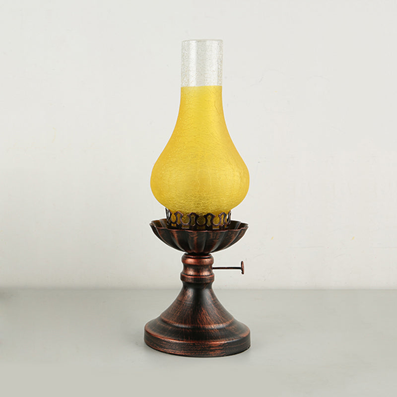 Copper Vase Shade Table Lighting Factory Tan Crackle/Yellow Glass 1-Head Bedside Desk Lamp with Metal Base