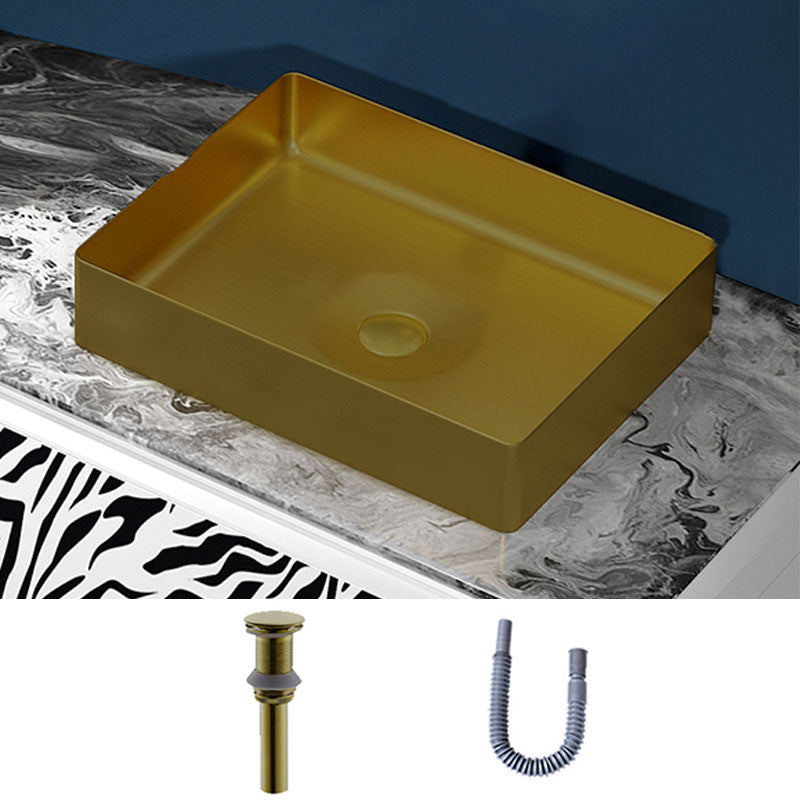 Modern Bathroom Sink with Pop-Up Drain Metal Rectangular Vessel Bathroom Sink