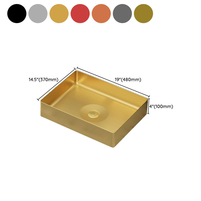 Modern Bathroom Sink with Pop-Up Drain Metal Rectangular Vessel Bathroom Sink