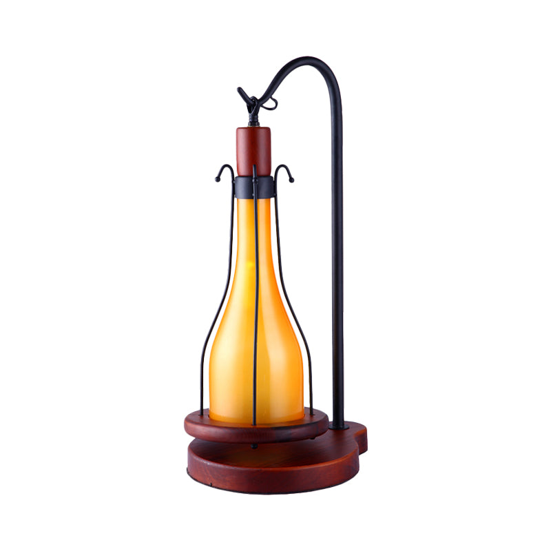 Bouteille de chambre à coucher Éclairage Éclairage Style Verre jaune Verre 1-Head Copper Finish Table Light With Wood Base