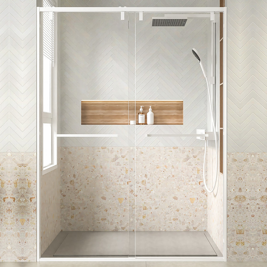 Transparent Double Shower Bath Door Metal White Framed Shower Door