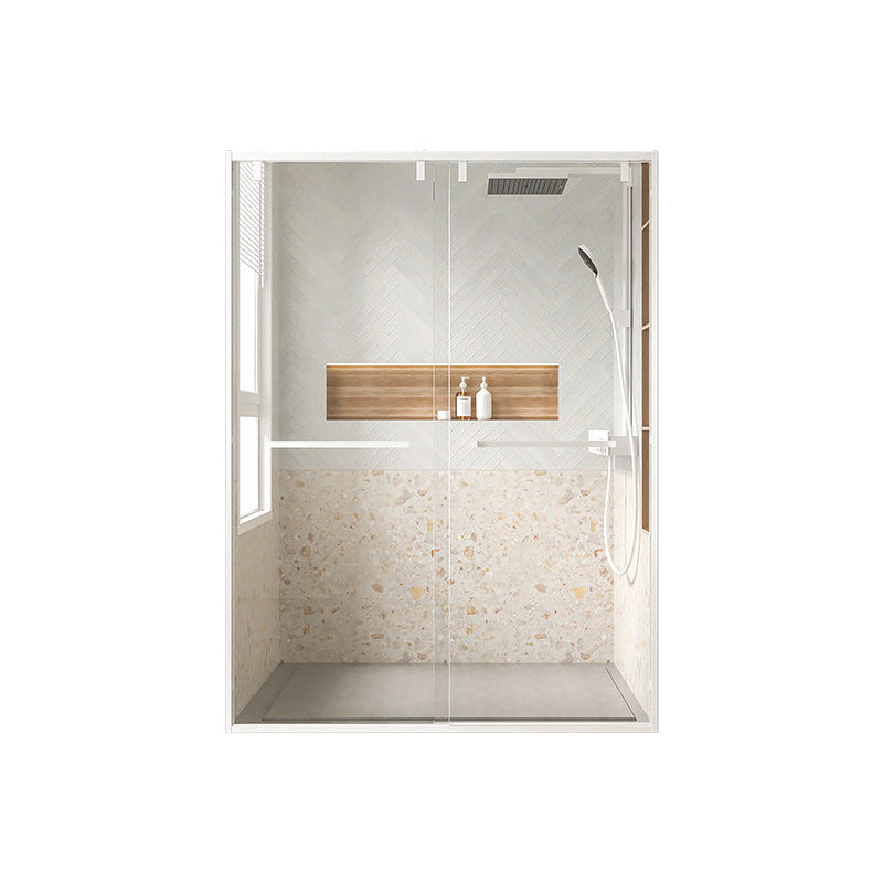 Transparent Double Shower Bath Door Metal White Framed Shower Door