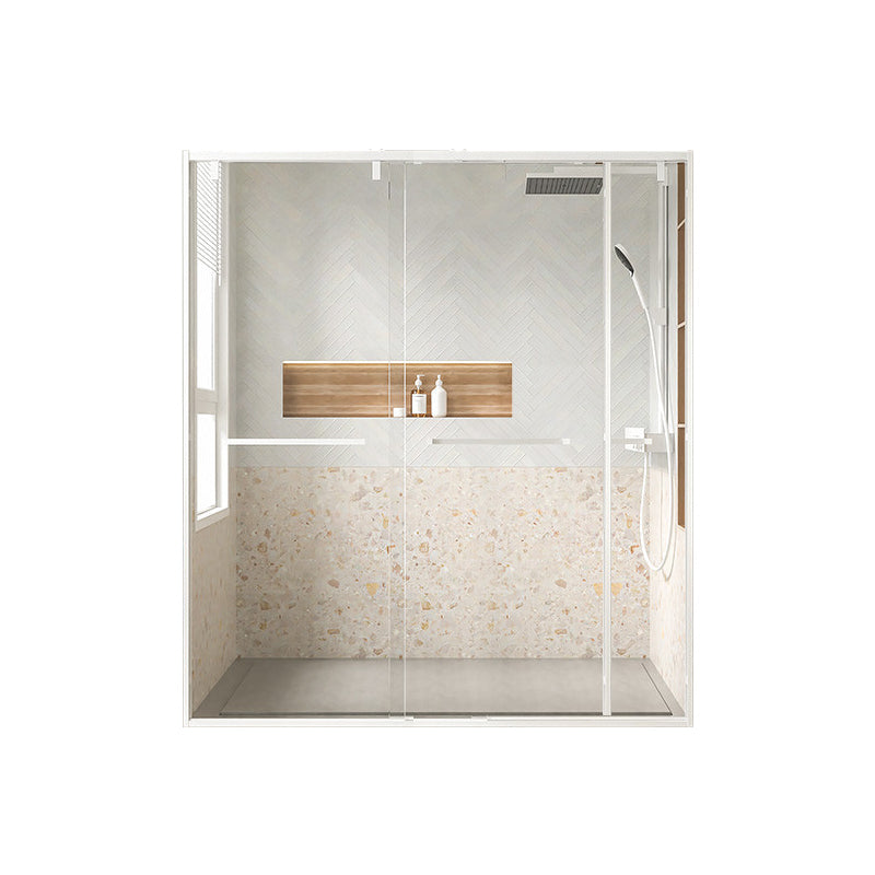 Transparent Double Shower Bath Door Metal White Framed Shower Door