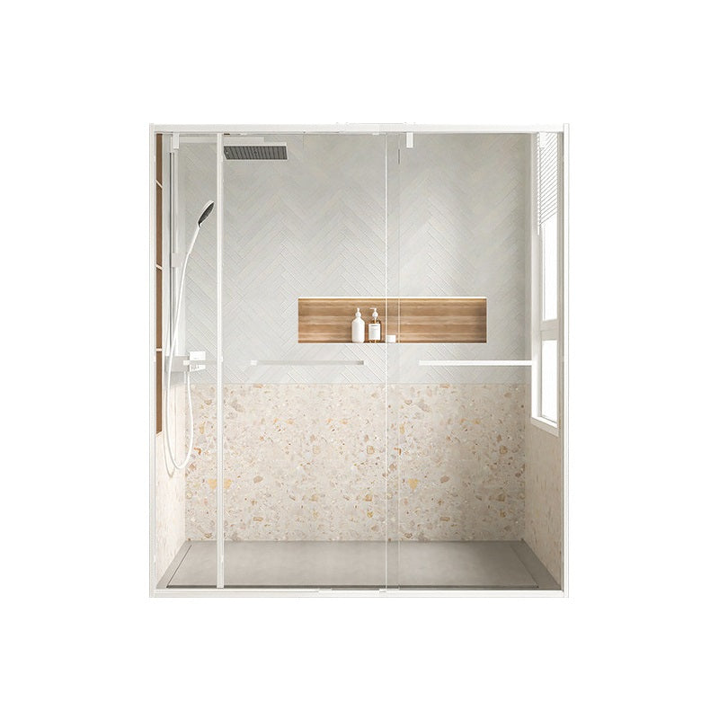 Transparent Double Shower Bath Door Metal White Framed Shower Door