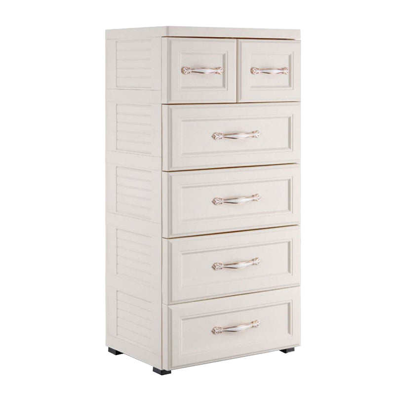 Contemporary Vertical Kids Nightstand 6 Drawers Plastic Nursery Dresser for Home