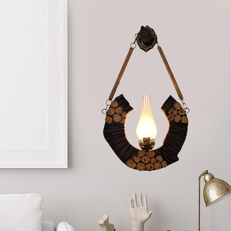 1 Ferme légère claire en verre clair à la ferme de couloir en vase marron lampe à applique avec conception en bois incurvé