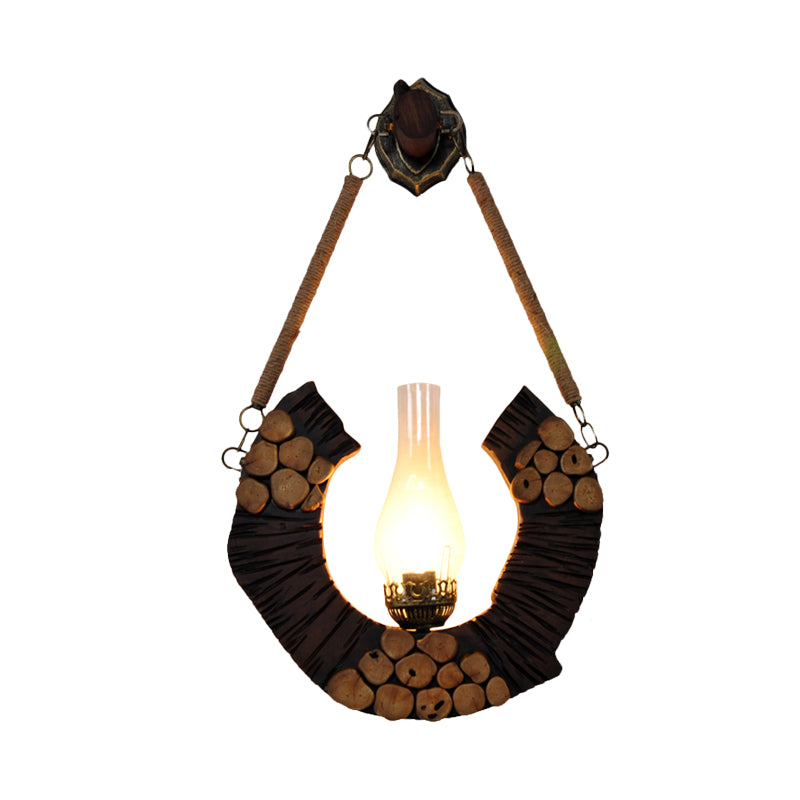 1 Ferme légère claire en verre clair à la ferme de couloir en vase marron lampe à applique avec conception en bois incurvé