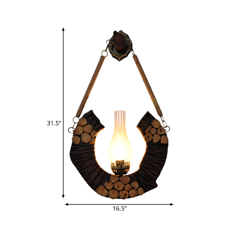 1 Ferme légère claire en verre clair à la ferme de couloir en vase marron lampe à applique avec conception en bois incurvé