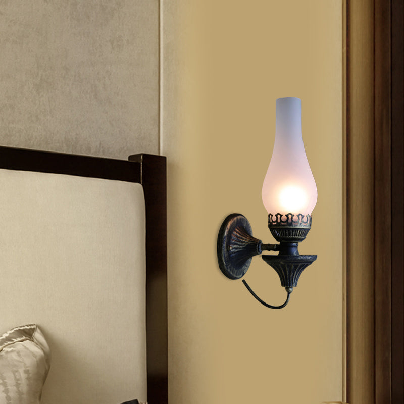 Factory Vase Shade Wall Light 1 Head Yellow/Clear Crackle Glass Sconce Lighting Fixture for Outdoor