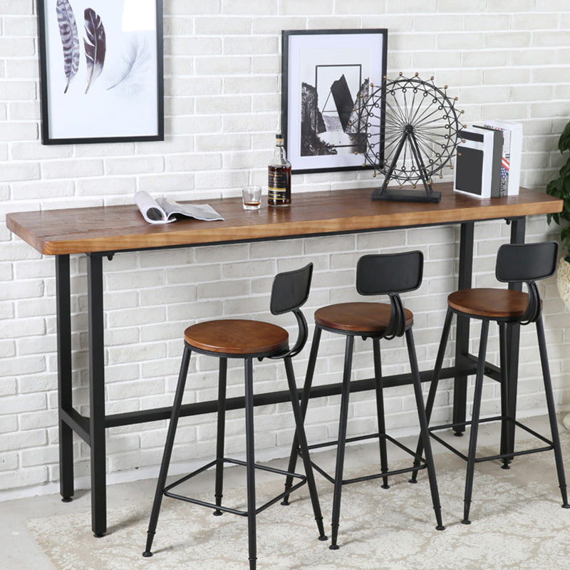 Rectangle Industrial Pub Table Set 1/4/7 Pieces Wooden Bar Table Set with Brown Stools