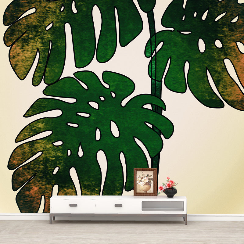 Tropical Plant Illustration Mural Mildew Resistant Wallpaper Sleeping Room Wall Mural