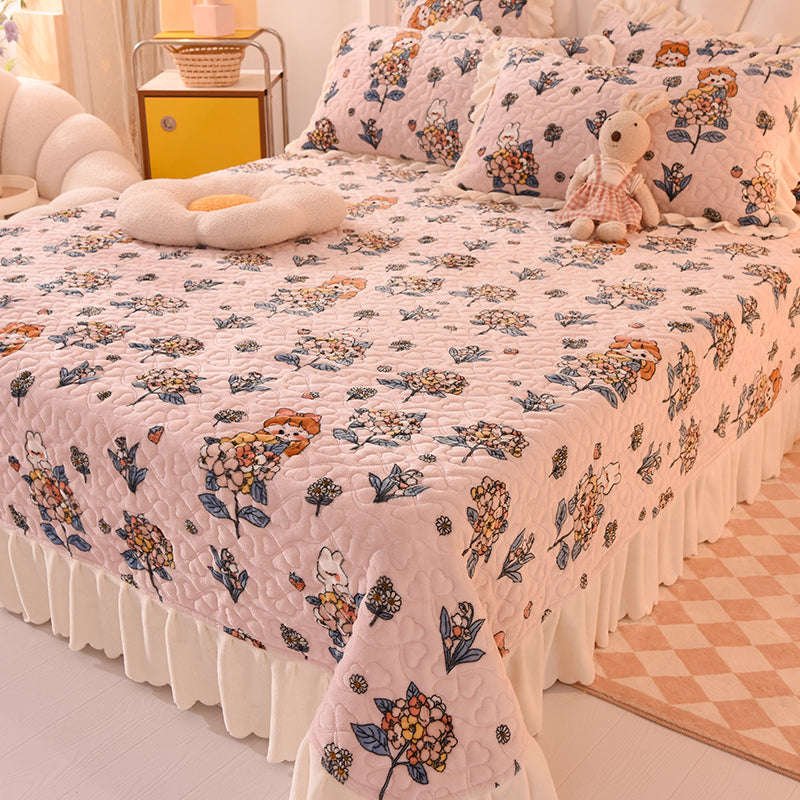 Flannel Bed Sheet Cartoon Patterned Fade Resistant Breathable Soft Sheet Set