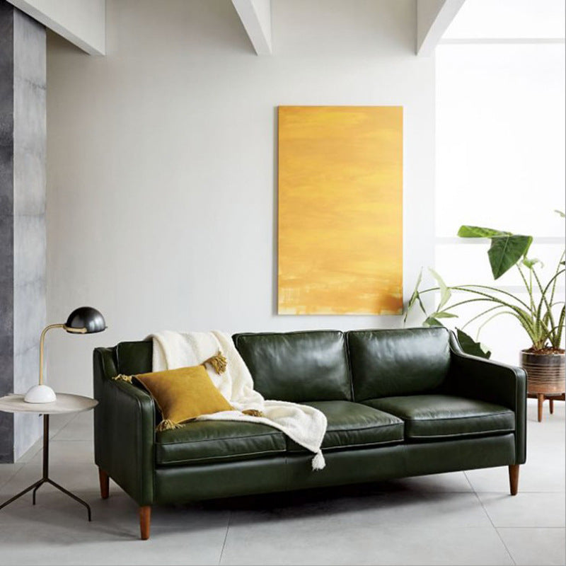 Loose Back Square Arm Sofa Stationary Faux Leather Sofa with Cushions