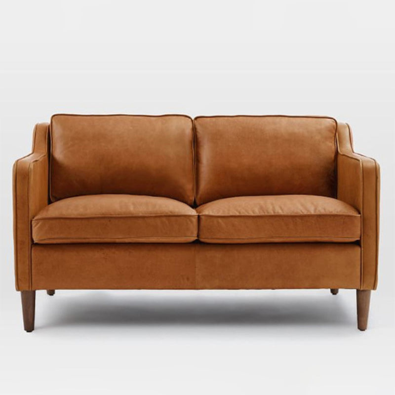 Loose Back Square Arm Sofa Stationary Faux Leather Sofa with Cushions