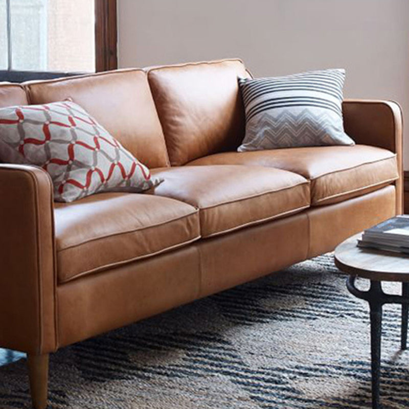 Loose Back Square Arm Sofa Stationary Faux Leather Sofa with Cushions