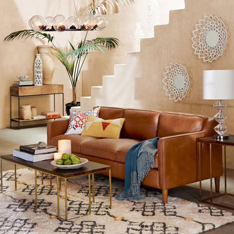 Loose Back Square Arm Sofa Stationary Faux Leather Sofa with Cushions