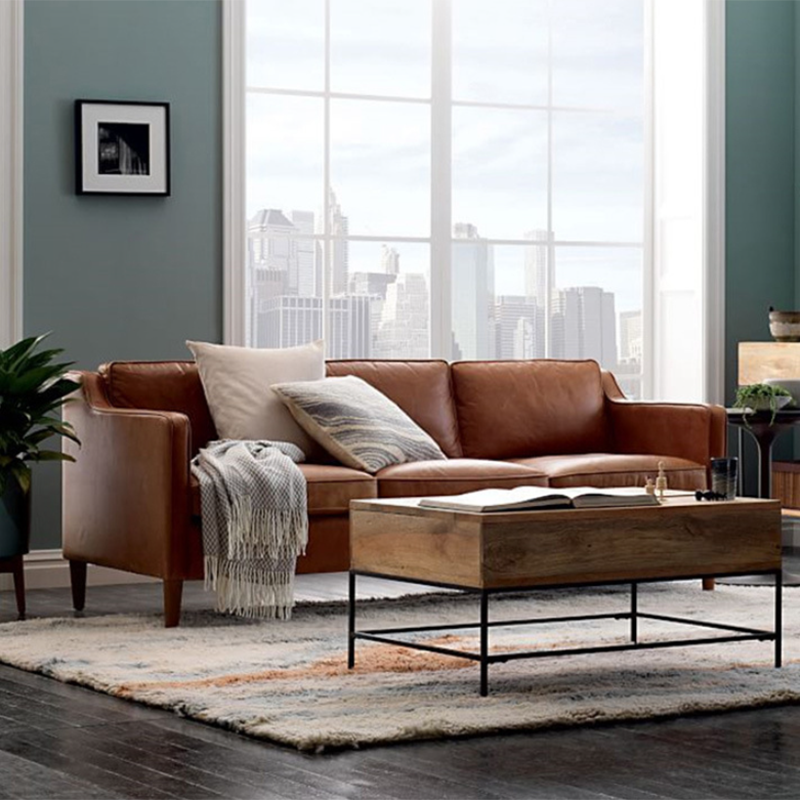 Loose Back Square Arm Sofa Stationary Faux Leather Sofa with Cushions