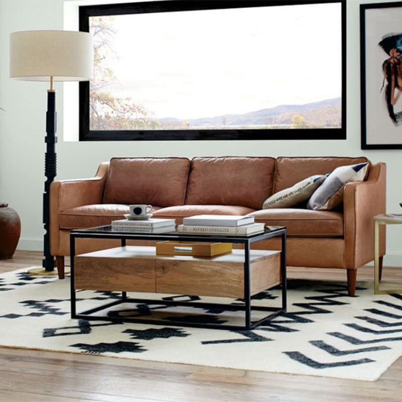 Loose Back Square Arm Sofa Stationary Faux Leather Sofa with Cushions