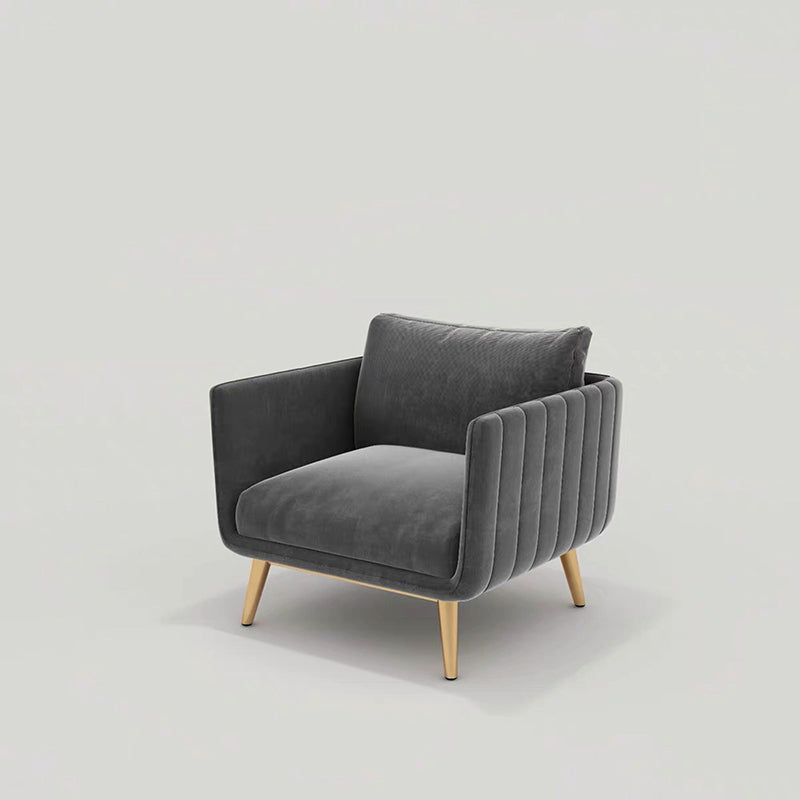 Velvet Nordic Standard Sofa Loose Back Square Arm Sofa with Brass Legs
