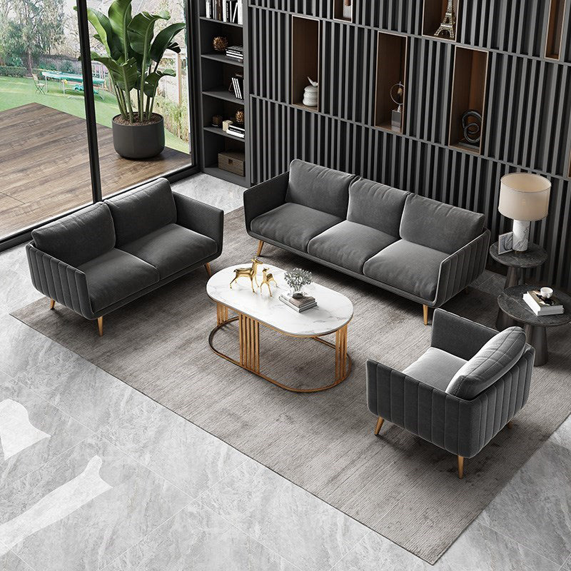 Velvet Nordic Standard Sofa Loose Back Square Arm Sofa with Brass Legs