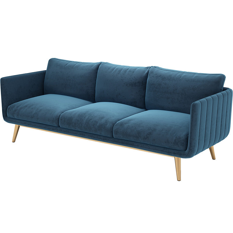 Velvet Nordic Standard Sofa Loose Back Square Arm Sofa with Brass Legs