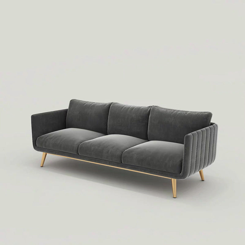 Velvet Nordic Standard Sofa Loose Back Square Arm Sofa with Brass Legs