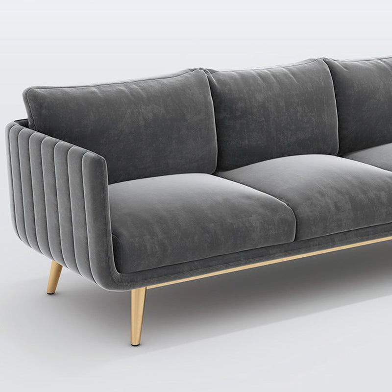 Velvet Nordic Standard Sofa Loose Back Square Arm Sofa with Brass Legs