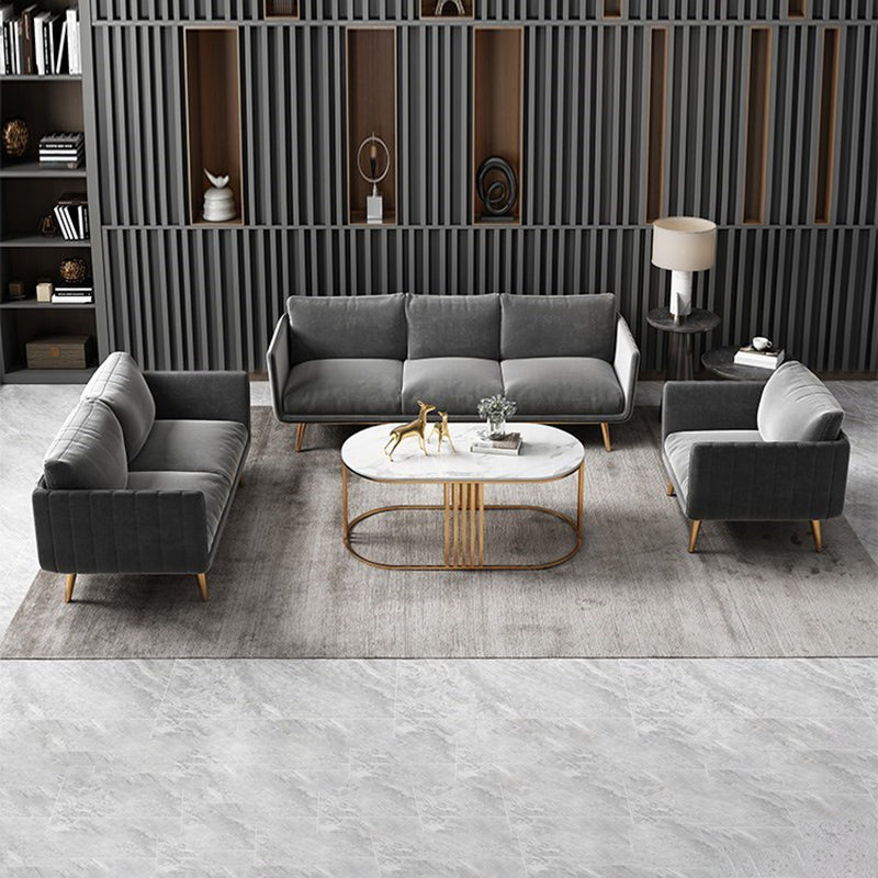 Velvet Nordic Standard Sofa Loose Back Square Arm Sofa with Brass Legs