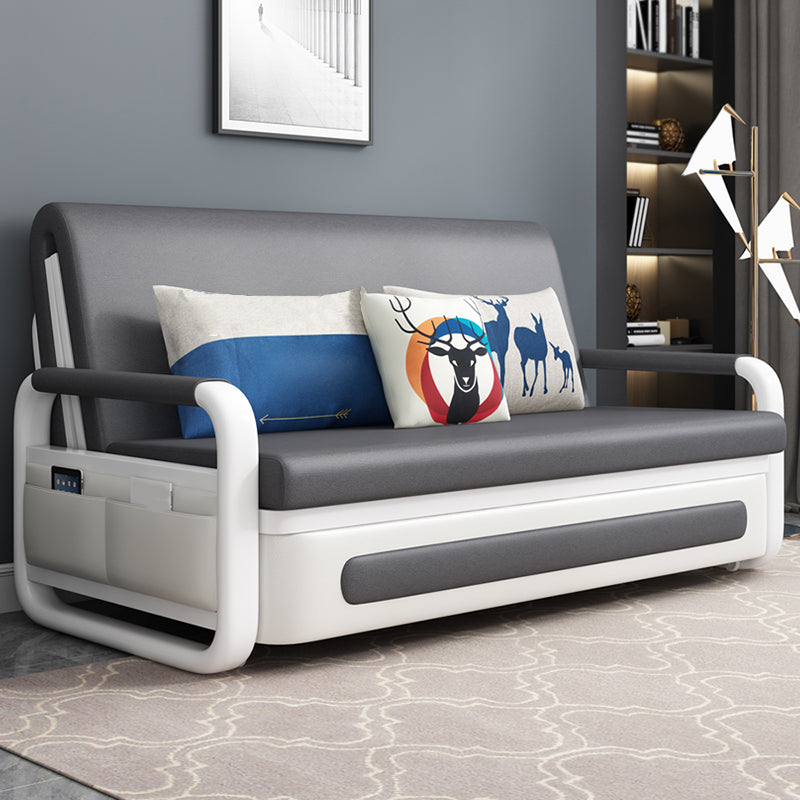 Square Arms Convertible Sofas Faux Leather Foldable Sleeper Sofa