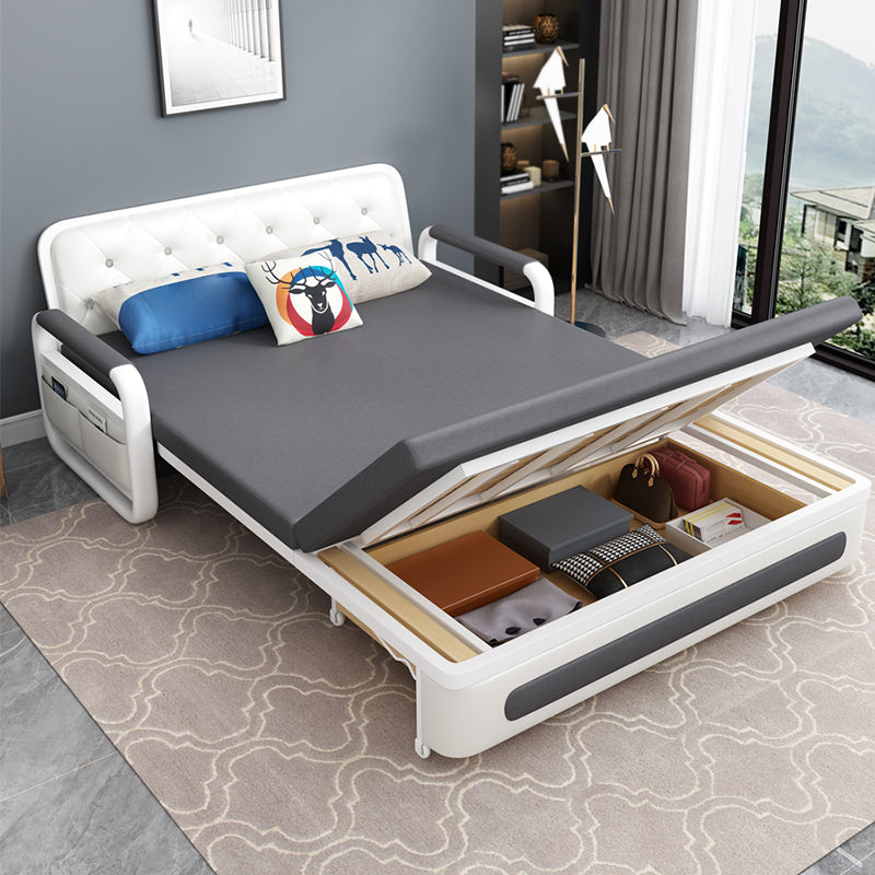 Square Arms Convertible Sofas Faux Leather Foldable Sleeper Sofa