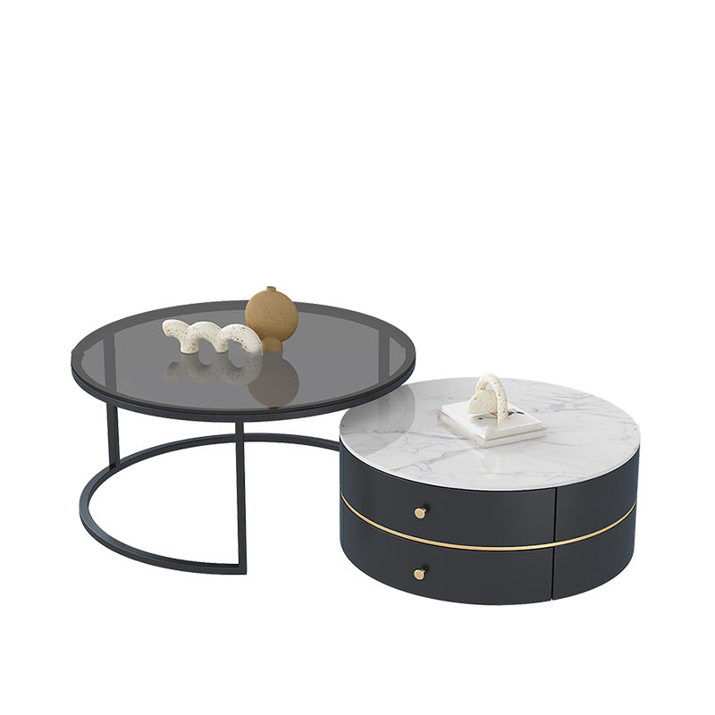 Frame Coffee Table Contemporary Stone/Glass Cocktail Table with Storage Drawers