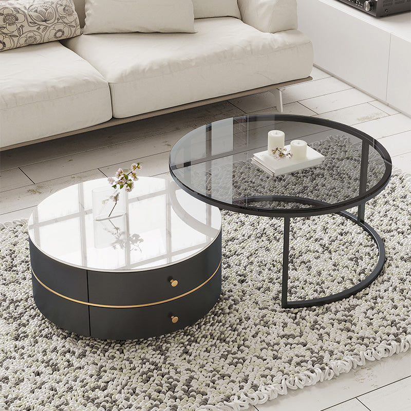 Frame Coffee Table Contemporary Stone/Glass Cocktail Table with Storage Drawers